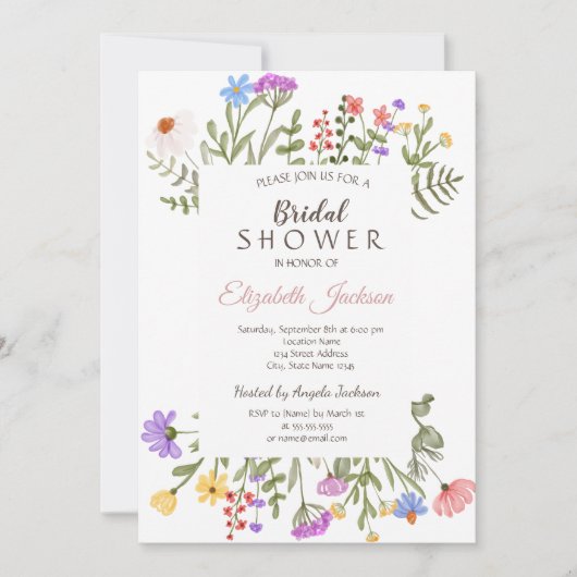 Waterverf Vrijgezellenfeest Wildbloem Kaart (Voorkant)