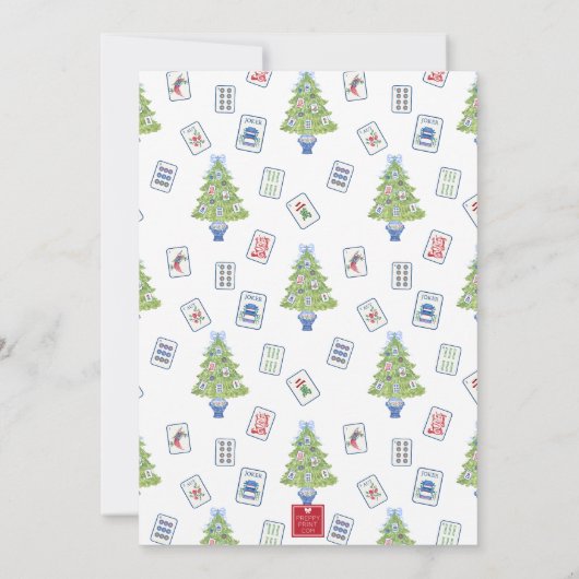 Waterverf vrolijk en mahjong kerstboomfeest kaart (Achterkant)