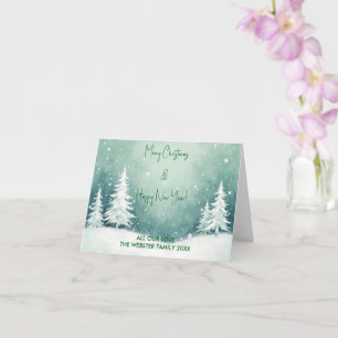 Waterverf vrolijk kerstfeest en gelukkig nieuwjaar kaart