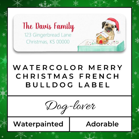 Waterverf Vrolijk Kerstfeest Frans bulledoglabel Etiket