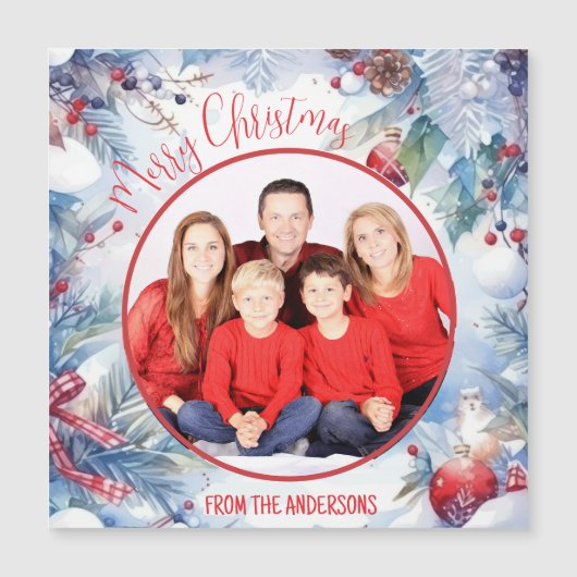 Waterverf Vrolijk Kerstmis Winter Border Foto (Voorkant)