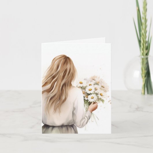 Waterverf vrouw met madeliefje kaart (Voorkant)