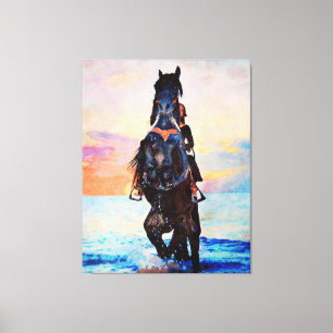 *~* Waterverf Vrouw Paard Strand AR22 Paardachtige Canvas Afdruk
