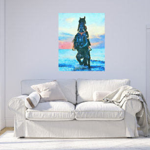 *~* Waterverf Vrouw Rond strand Paardenstrant AR22 Canvas Afdruk