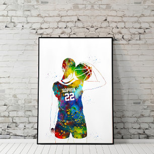 Waterverf Vrouwelijke Basketbalspeler Poster