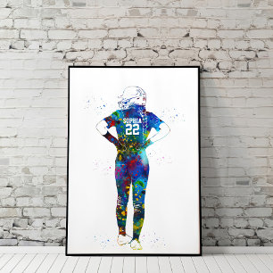 Waterverf Vrouwelijke Softbalspeler Poster