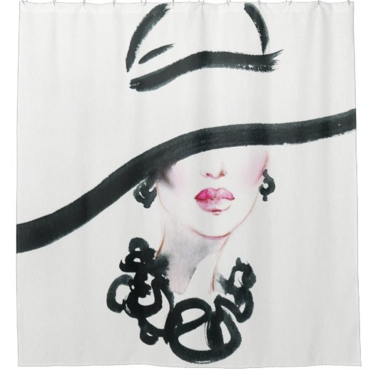 Waterverf vrouwenportret, abstracte mode illust douchegordijn (Voorkant)