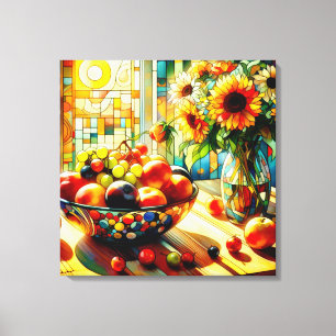 Waterverf vruchten en bloemen Canvas Art Afdruk