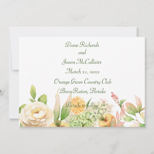 Waterverf Vruchten en tuinbloemen Save The Date (Achterkant)