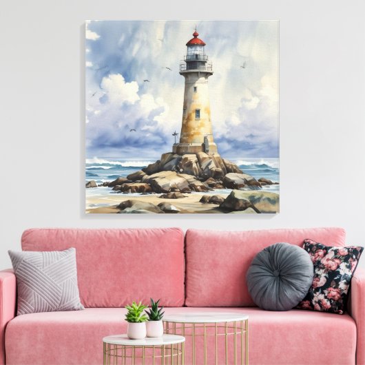Waterverf vuurtoren canvas afdruk (Insitu (Woonkamer))