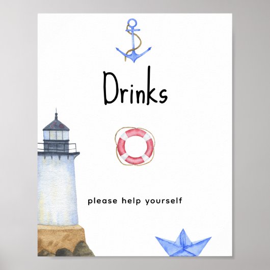 Waterverf vuurtoren - Drinken Poster (Voorkant)
