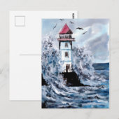 Waterverf vuurtoren en Storm Briefkaart (Voorkant / Achterkant)