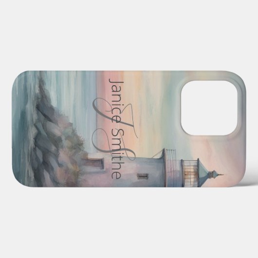 Waterverf Vuurtoren Monogram Case-Mate iPhone Case (Achterkant (horizontaal))