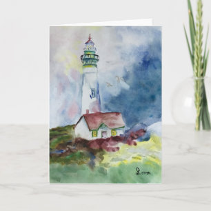 Waterverf vuurtoren, naamloze dank u kaart