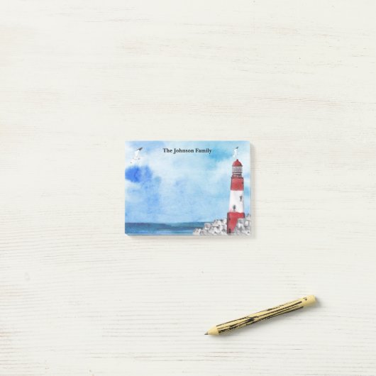 Waterverf vuurtoren scène kunststocking stuffer post-it® notes (Op bureau)