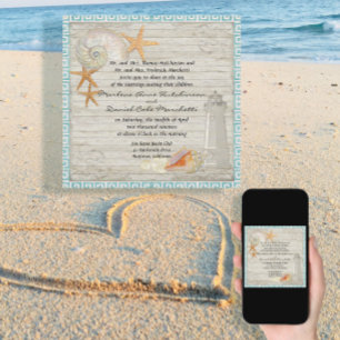 Waterverf vuurtoren, strand bruiloft kaart