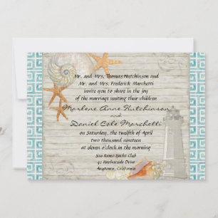 Waterverf vuurtoren, strand bruiloft kaart