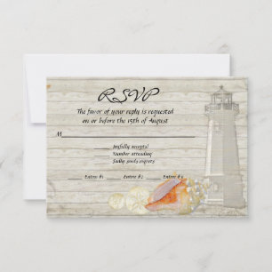 Waterverf vuurtoren, strand bruiloft RSVP kaartje