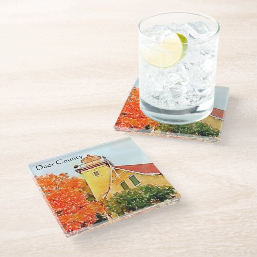 Waterverf vuurtoren van het district Eagle Bluff Glazen Onderzetter (Schuin)