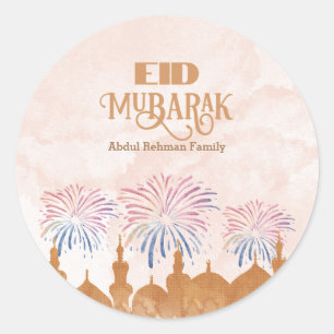 Waterverf vuurwerk Eid Mubarak Ronde Sticker