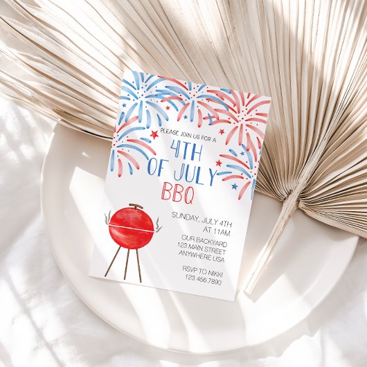 Waterverf Vuurwerk Vier Juli BBQ Kaart