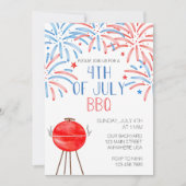 Waterverf Vuurwerk Vier Juli BBQ Kaart (Voorkant)