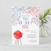 Waterverf Vuurwerk Vier Juli BBQ Kaart (Staand voorkant)