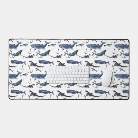 Waterverf Walvis & Anker Pattern 2 Bureaumat (Keyboard & Muis)