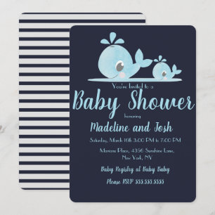 Waterverf Walvis Baby Shower Gestreepte Blauwe Kaart