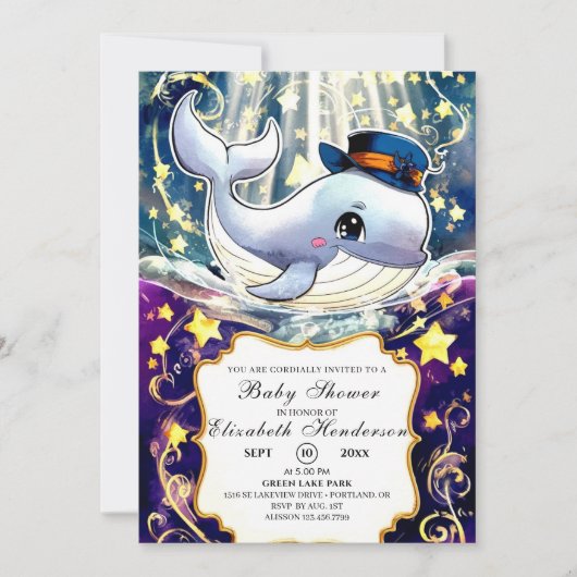 Waterverf walvis Baby shower Kaart (Voorkant)