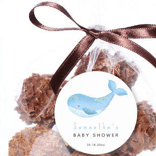 Waterverf walvis baby shower ronde sticker