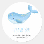 Waterverf walvis - dank u baby shower ronde sticker (Voorkant)