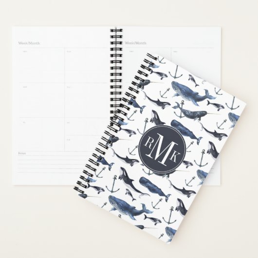 Waterverf-walvis en ankerpatroon planner (Display)