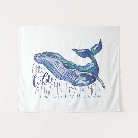 Waterverf walvis - Ik walgelijk altijd van je Wandkleed (Voorkant (horizontaal))