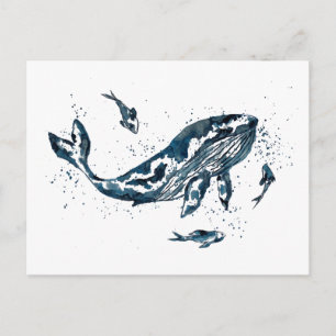 Waterverf walvis in blauw Briefkaart