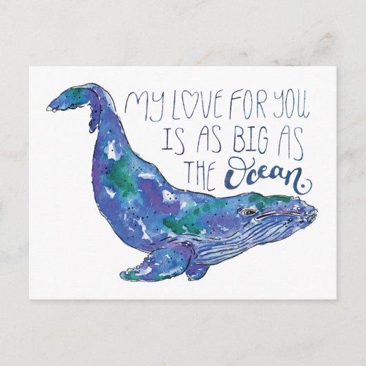 Waterverf walvis - Liefde zo groot als de oceaan Briefkaart (Voorkant)