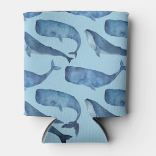 Waterverf walvis: naadloos blauw patroon. blikjeskoeler