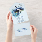 Waterverf walvis onder het Baby shower Zee All In One Uitnodiging (Afscheurbaar)