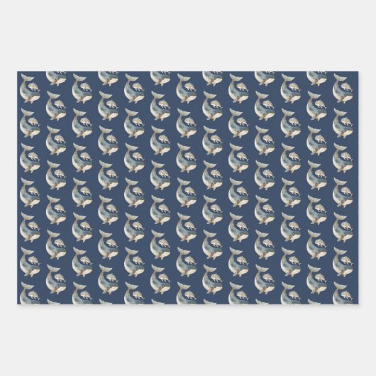 Waterverf walvis - Star - Strippatroon marineblauw Inpakpapier Vel (Voorkant)