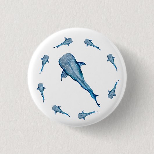 Waterverf walvishaai ronde button 3,2 cm (Voorkant)