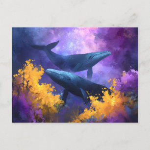 Waterverf walvissen Abstracte oceaan tuin Feestdagenkaart