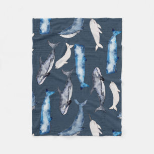 Waterverf walvissen fleece deken