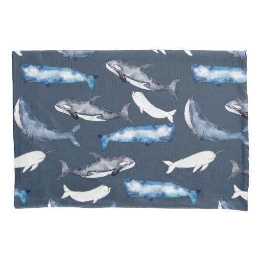 Waterverf walvissen kussensloop (Voorkant-Links)