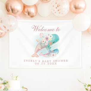 Waterverf Walvissen Meisje Baby Shower Welkom Spandoek