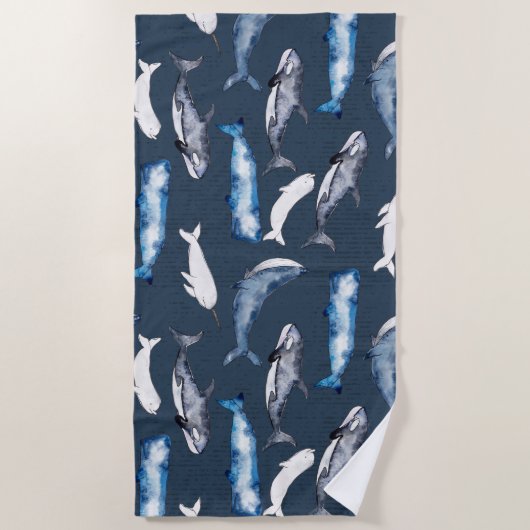 Waterverf walvissen strandlaken (Voorkant)