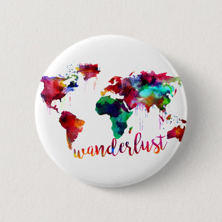 Waterverf Wanderlust Wereldkaart Ronde Button 5,7 Cm
