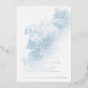 Waterverf was   Blauw- en zilverhuwelijk Folie Uitnodiging
