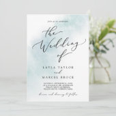 Waterverf was | Blauw in één QR-code-bruiloft Kaart (Staand voorkant)