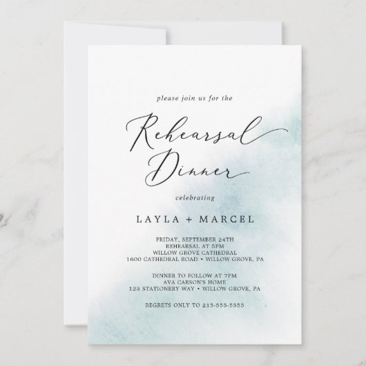 Waterverf was | Blauw repetitief diner Kaart (Voorkant)