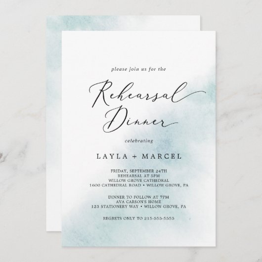 Waterverf was | Blauw repetitief diner Kaart (Voorkant / Achterkant)